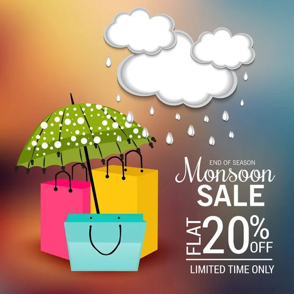 Illustration Vectorielle Une Bannière Vente Créative Pour Mousson Avec Parapluie — Image vectorielle