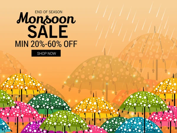 Illustration Vectorielle Une Bannière Vente Créative Pour Mousson Avec Parapluie — Image vectorielle