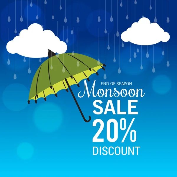 Illustration Vectorielle Une Bannière Vente Créative Pour Mousson Avec Parapluie — Image vectorielle