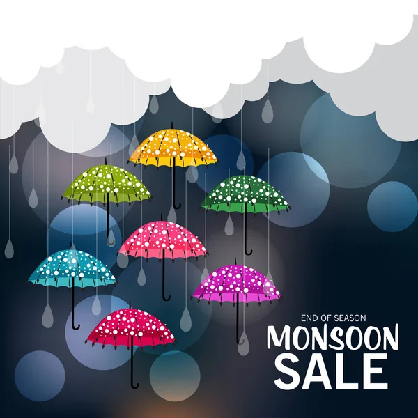 Illustration Vectorielle Une Bannière Vente Créative Pour Mousson Avec Parapluie — Image vectorielle