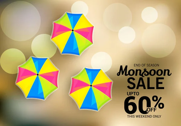 Illustration Vectorielle Une Bannière Vente Créative Pour Mousson Avec Parapluie — Image vectorielle