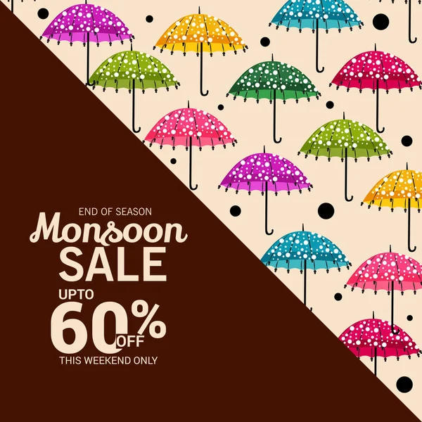 Illustration Vectorielle Une Bannière Vente Créative Pour Mousson Avec Parapluie — Image vectorielle