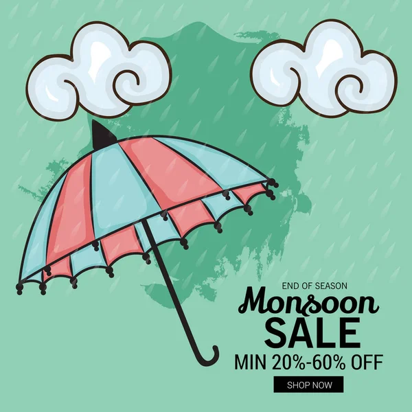 Illustration Vectorielle Une Bannière Vente Créative Pour Mousson Avec Parapluie — Image vectorielle