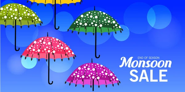 Illustration Vectorielle Une Bannière Vente Créative Pour Mousson Avec Parapluie — Image vectorielle