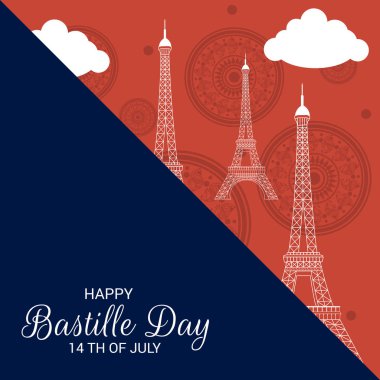 Vektör çizim bir afiş 14 Temmuz. Bastille günü kutlu olsun. Metin alanı arka plan.