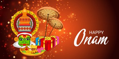 Mutlu Onam Festivali Güney Hindistan Kerala için bir kutlama arka plan vektör çizim.