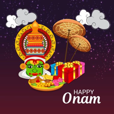 Mutlu Onam Festivali Güney Hindistan Kerala için bir kutlama arka plan vektör çizim.