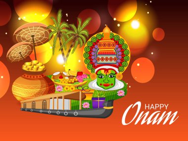 Mutlu Onam Festivali Güney Hindistan Kerala için bir kutlama arka plan vektör çizim.