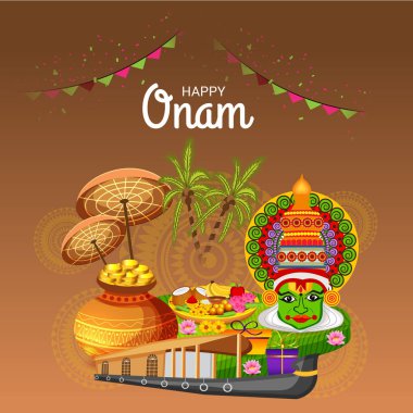 Mutlu Onam Festivali Güney Hindistan Kerala için bir kutlama arka plan vektör çizim.