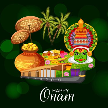 Mutlu Onam Festivali Güney Hindistan Kerala için bir kutlama arka plan vektör çizim.