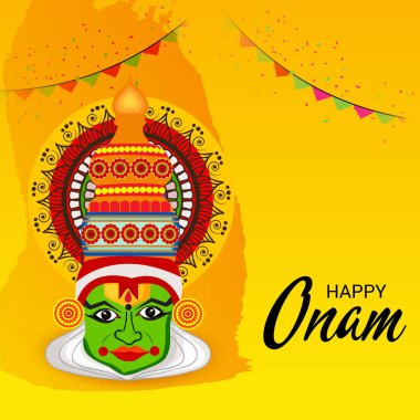 Mutlu Onam Festivali Güney Hindistan Kerala için bir kutlama arka plan vektör çizim.