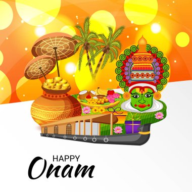 Mutlu Onam Festivali Güney Hindistan Kerala için bir kutlama arka plan vektör çizim.