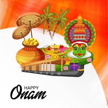Mutlu Onam Festivali Güney Hindistan Kerala için bir kutlama arka plan vektör çizim.