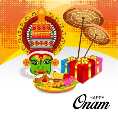 Mutlu Onam Festivali Güney Hindistan Kerala için bir kutlama arka plan vektör çizim.
