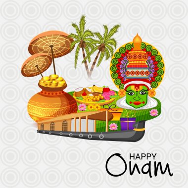 Mutlu Onam Festivali Güney Hindistan Kerala için bir kutlama arka plan vektör çizim.