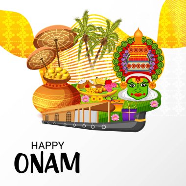 Mutlu Onam Festivali Güney Hindistan Kerala için bir kutlama arka plan vektör çizim.