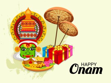 Mutlu Onam Festivali Güney Hindistan Kerala için bir kutlama arka plan vektör çizim.