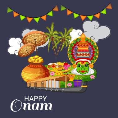 Mutlu Onam Festivali Güney Hindistan Kerala için bir kutlama arka plan vektör çizim.