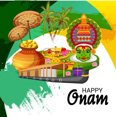 Mutlu Onam Festivali Güney Hindistan Kerala için bir kutlama arka plan vektör çizim.