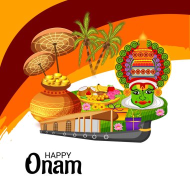 Mutlu Onam Festivali Güney Hindistan Kerala için bir kutlama arka plan vektör çizim.
