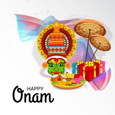 Mutlu Onam Festivali Güney Hindistan Kerala için bir kutlama arka plan vektör çizim.