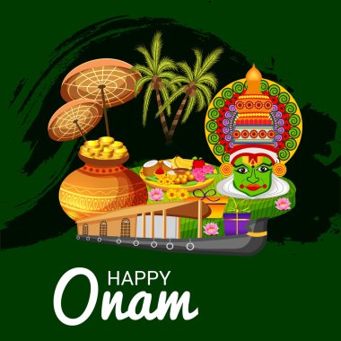 Mutlu Onam Festivali Güney Hindistan Kerala için bir kutlama arka plan vektör çizim.