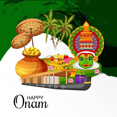 Mutlu Onam Festivali Güney Hindistan Kerala için bir kutlama arka plan vektör çizim.