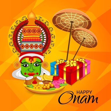 Mutlu Onam Festivali Güney Hindistan Kerala için bir kutlama arka plan vektör çizim.