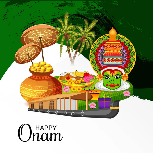 Mutlu Onam Festivali Güney Hindistan Kerala için bir kutlama arka plan vektör çizim.
