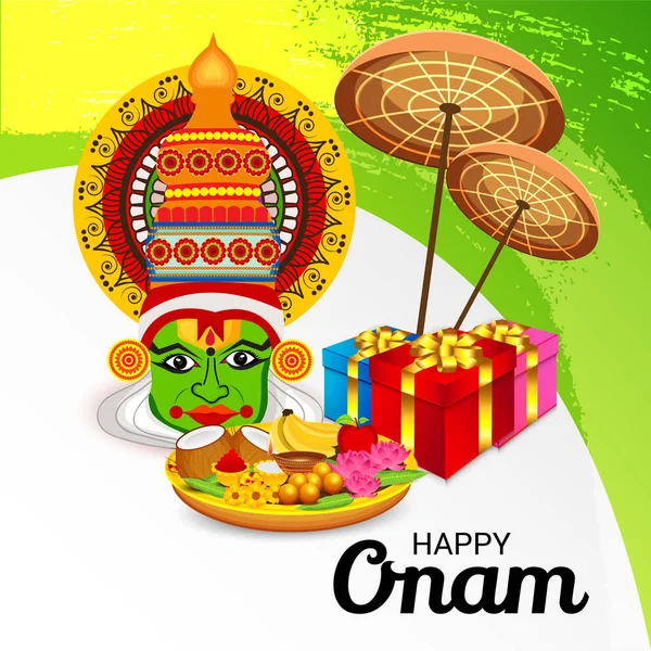Mutlu Onam Festivali Güney Hindistan Kerala için bir kutlama arka plan vektör çizim.
