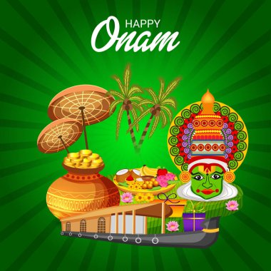 Mutlu Onam Festivali Güney Hindistan Kerala için bir kutlama arka plan vektör çizim.