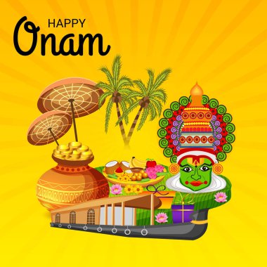 Mutlu Onam Festivali Güney Hindistan Kerala için bir kutlama arka plan vektör çizim.