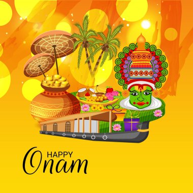 Mutlu Onam Festivali Güney Hindistan Kerala için bir kutlama arka plan vektör çizim.