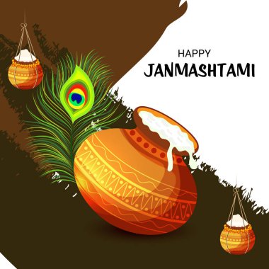 Mutlu Janmashtami Hint Festivali, Lord Krishna Doğum günü için bir arka plan vektör çizim.