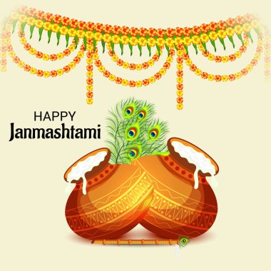 Mutlu Janmashtami Hint Festivali, Lord Krishna Doğum günü için bir arka plan vektör çizim.