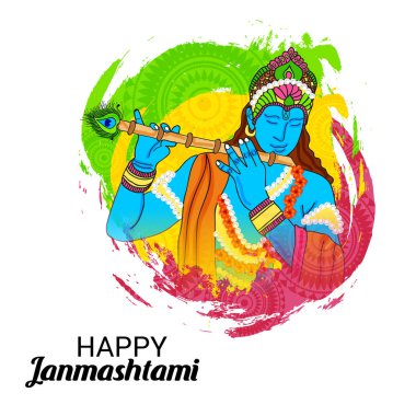 Mutlu Janmashtami Hint Festivali, Lord Krishna Doğum günü için bir arka plan vektör çizim.