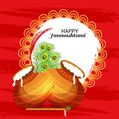 Mutlu Janmashtami Hint Festivali, Lord Krishna Doğum günü için bir arka plan vektör çizim.