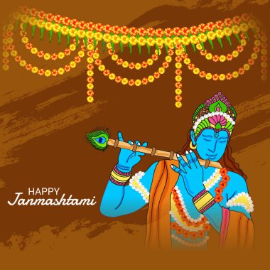 Mutlu Janmashtami Hint Festivali, Lord Krishna Doğum günü için bir arka plan vektör çizim.