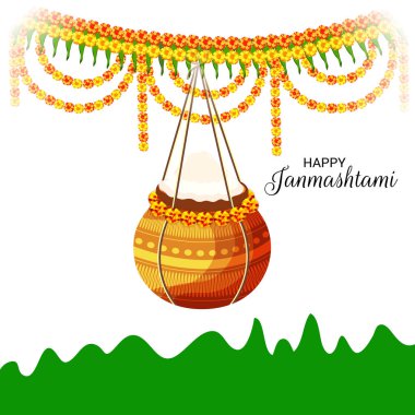 Mutlu Janmashtami Hint Festivali, Lord Krishna Doğum günü için bir arka plan vektör çizim.