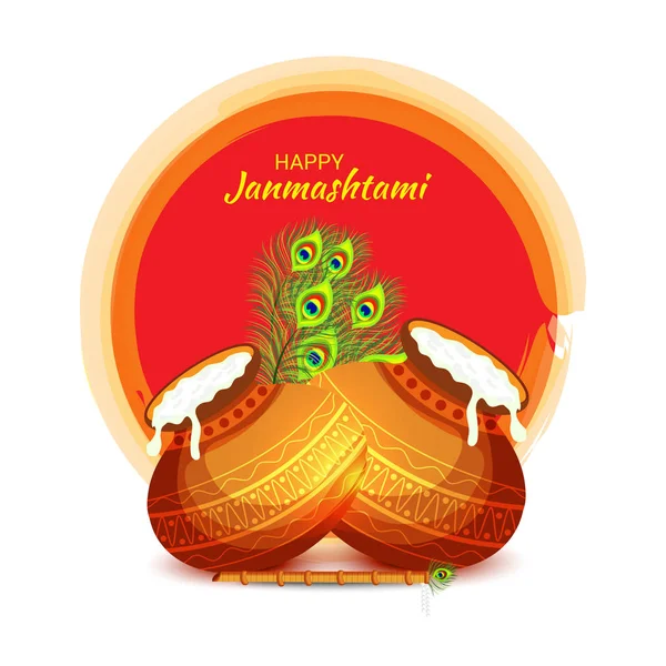 一个背景的矢量插图的快乐 Janmashtami 印度节日奎师那生日 — 图库矢量图片