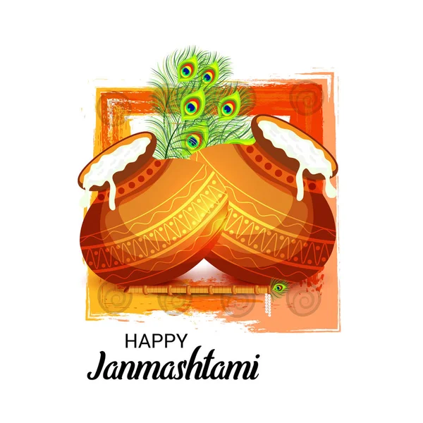 Mutlu Janmashtami Hint Festivali Lord Krishna Doğum Günü Için Bir — Stok Vektör