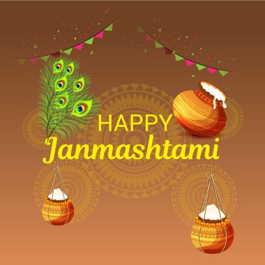 Mutlu Janmashtami Hint Festivali, Lord Krishna Doğum günü için bir arka plan vektör çizim.