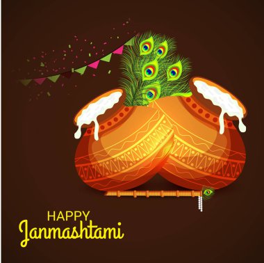Mutlu Janmashtami Hint Festivali, Lord Krishna Doğum günü için bir arka plan vektör çizim.