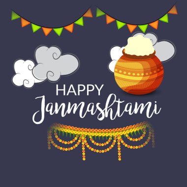 Mutlu Janmashtami Hint Festivali, Lord Krishna Doğum günü için bir arka plan vektör çizim.
