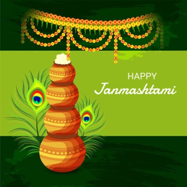 Mutlu Janmashtami Hint Festivali, Lord Krishna Doğum günü için bir arka plan vektör çizim.