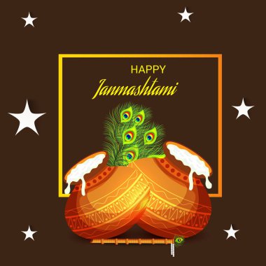 Mutlu Janmashtami Hint Festivali, Lord Krishna Doğum günü için bir arka plan vektör çizim.
