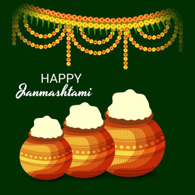 Mutlu Janmashtami Hint Festivali, Lord Krishna Doğum günü için bir arka plan vektör çizim.