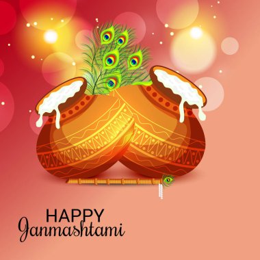 Mutlu Janmashtami Hint Festivali, Lord Krishna Doğum günü için bir arka plan vektör çizim.