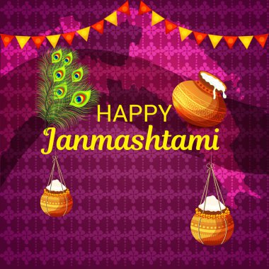 Mutlu Janmashtami Hint Festivali, Lord Krishna Doğum günü için bir arka plan vektör çizim.