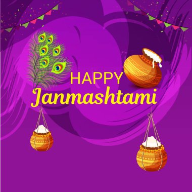 Mutlu Janmashtami Hint Festivali, Lord Krishna Doğum günü için bir arka plan vektör çizim.